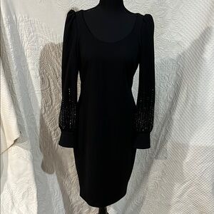 Calvin Klein Black Dress with Embellished Sleeves, size 6